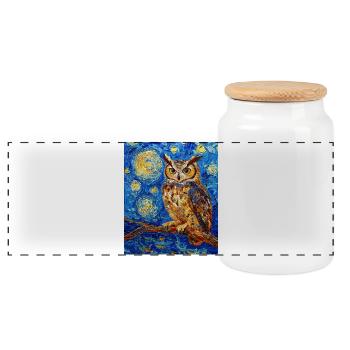 Owl Bird Van Gogh Style Starry Night - Panoramic Cookie Jar with Wooden Lid - white - Front