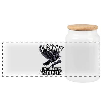 Crow with Microphone – Death Metal - Panoramic Cookie Jar with Wooden Lid - white - Front