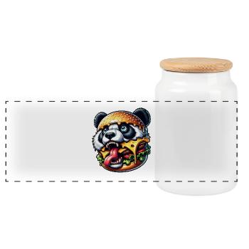 Cute Panda Halloween Cheeseburger Monster Cartoon - Panoramic Cookie Jar with Wooden Lid - white - Front