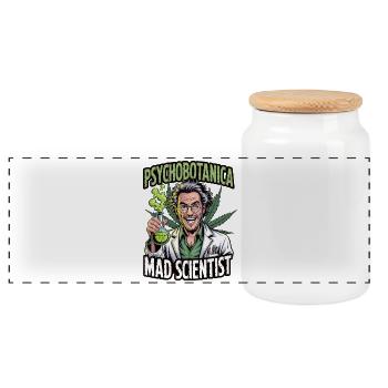 PsychoBotanica Mad Scientist - Panoramic Cookie Jar with Wooden Lid - white - Front