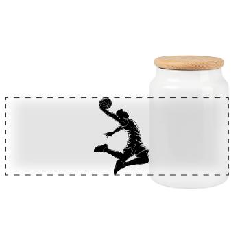 Basketball Dunk - Cool Silhouette Logo - Panoramic Cookie Jar with Wooden Lid - white - Front