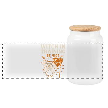 Witch In Training Be Nice Halloween Costume - Panoramic Cookie Jar with Wooden Lid - white - Front