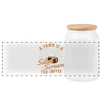 Yawn Is A Silent Scream For Coffee - Panorama Keksdose mit Holzdeckel - Weiß - Vorne