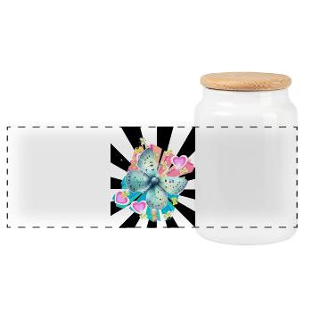 Soft Blue Butterfly Insect Retro - Panoramic Cookie Jar with Wooden Lid - white - Front