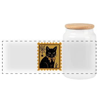 Gruselige goldene Katze Fliege Halloween Stempel nach Maß - Panorama Keksdose mit Holzdeckel - Weiß - Vorne