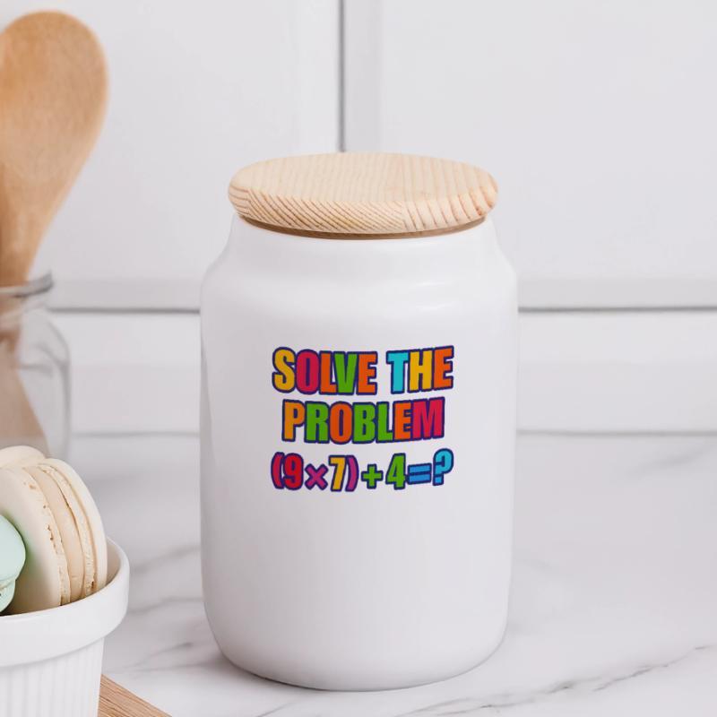 67 Meme, Solve the Problem Math Puzzle  Panoramic Cookie Jar with Wooden Lid