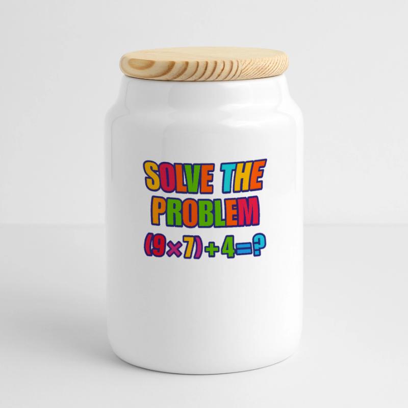 67 Meme, Solve the Problem Math Puzzle  Panoramic Cookie Jar with Wooden Lid