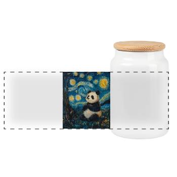 Panda Bear Van Gogh Style Starry Night - Panoramic Cookie Jar with Wooden Lid - white - Front