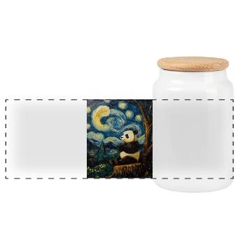 Panda Bear Van Gogh Style Starry Night - Panoramic Cookie Jar with Wooden Lid - white - Front