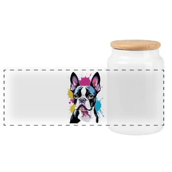 Portrait d’art coloré du Boston Terrier - Boîte à biscuits avec couvercle en bois - blanc - Devant