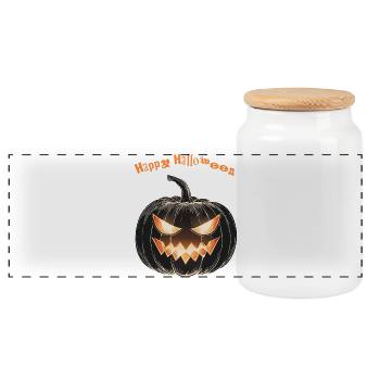 Happy Halloween - Panorama Keksdose mit Holzdeckel - Weiß - Vorne
