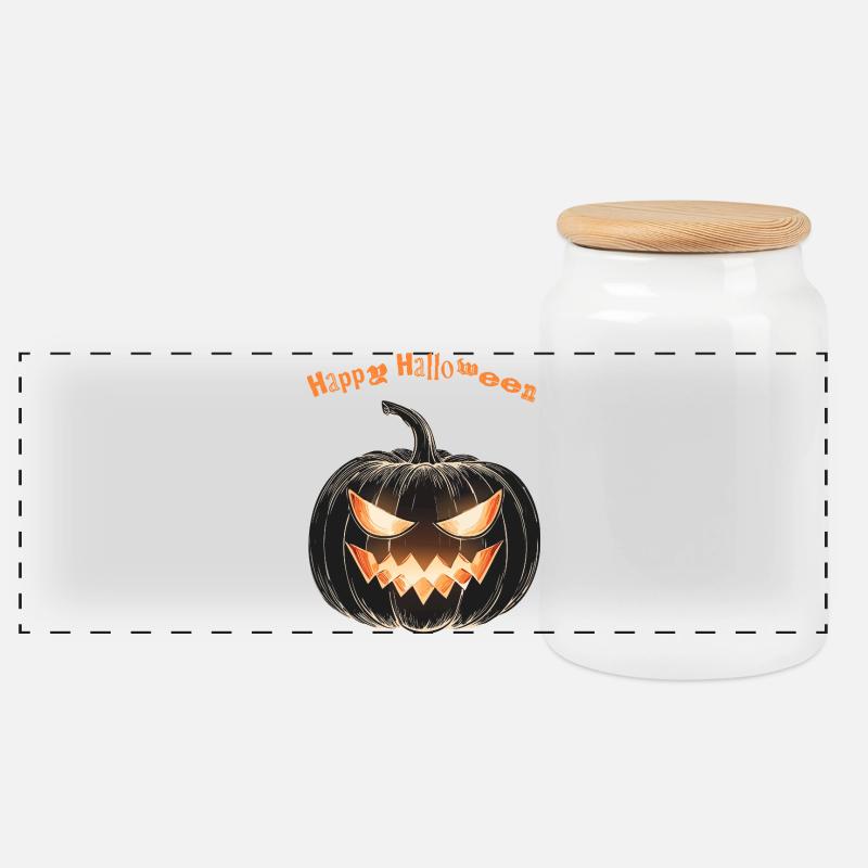 Happy Halloween - Panorama Keksdose mit Holzdeckel - Weiß