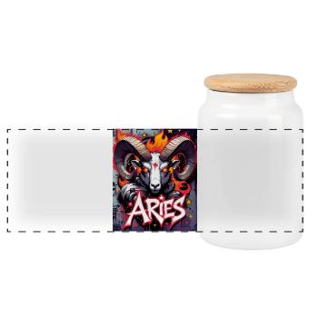 Aries - Panoramic Cookie Jar with Wooden Lid - white - Front
