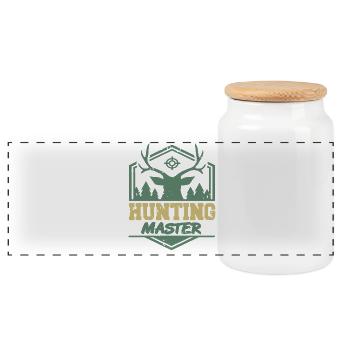 Hunting Master Wilderness Forest Badge Style - Panoramic Cookie Jar with Wooden Lid - white - Front