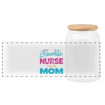 Mom Proud Nurse Mom Gifts - Panoramic Cookie Jar with Wooden Lid - white - Front