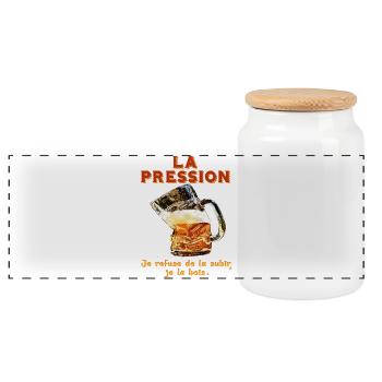 La Pression: Je Bois La Bois - Boîte à biscuits avec couvercle en bois - blanc - Devant