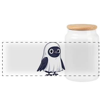 Raven Crow Halloween Ghost - Panoramic Cookie Jar with Wooden Lid - white - Front