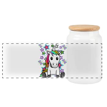 Retro Einhorn Kinder Sterne 60er Pferd - Panorama Keksdose mit Holzdeckel - Weiß - Vorne