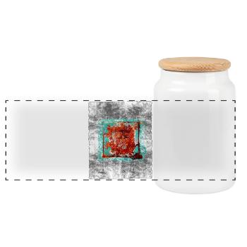 Rust square on grey texture - Panoramic Cookie Jar with Wooden Lid - white - Front