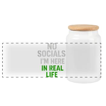 No Socials T-Shirt – I’m Here In Real Life - Panoramic Cookie Jar with Wooden Lid - white - Front