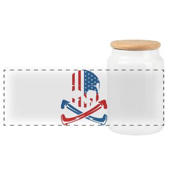 American Flag Skull Shirt - Panoramic Cookie Jar with Wooden Lid - white - Front