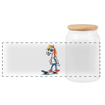 Poney Skateur avec lunettes de soleil - Boîte à biscuits avec couvercle en bois - blanc - Devant