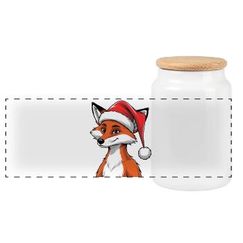 Fuchs mit Weihnachtsmütze Cartoon - Panorama Keksdose mit Holzdeckel - Weiß - Vorne