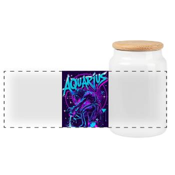 Aquarius - Panoramic Cookie Jar with Wooden Lid - white - Front