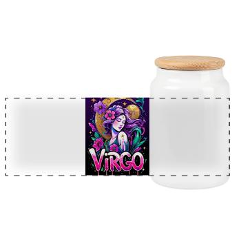 Virgo - Panoramic Cookie Jar with Wooden Lid - white - Front