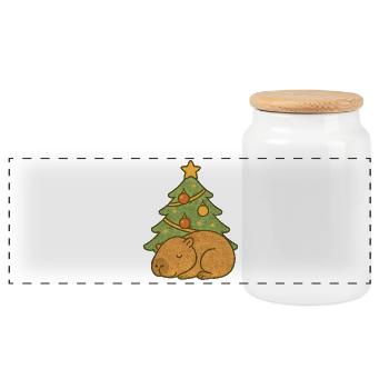 ✨ Capybara endormi sous le sapin de 🎄 Noël - Boîte à biscuits avec couvercle en bois - blanc - Devant
