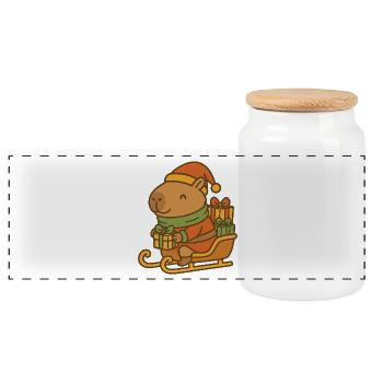 ✨ Capybara en traîneau – Joyeux Noël 🎁 - Boîte à biscuits avec couvercle en bois - blanc - Devant
