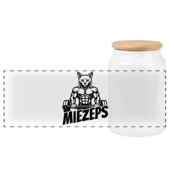 Miezeps - Muskelkater - Katze - Spruch - Panorama Keksdose mit Holzdeckel - Weiß - Vorne