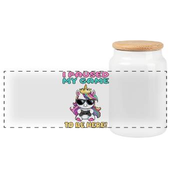 j'ai mis mon jeu en pause pour être ici - licorne - Boîte à biscuits avec couvercle en bois - blanc - Devant