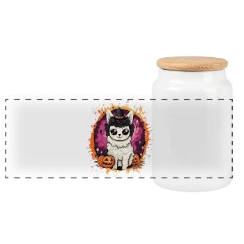Llama Witch in Halloween Magic - Panoramic Cookie Jar with Wooden Lid - white - Front