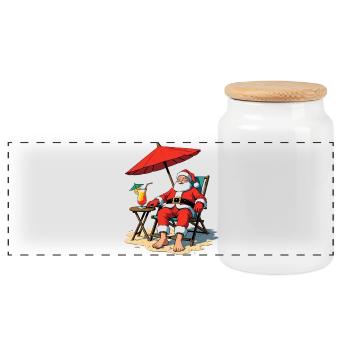 Santa on the Beach Relaxing - Panoramic Cookie Jar with Wooden Lid - white - Front