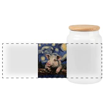 Schwein Ferkel Van Gogh Style Starry Night - Panorama Keksdose mit Holzdeckel - Weiß - Vorne
