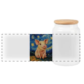 Schwein Ferkel Van Gogh Style Starry Night - Panorama Keksdose mit Holzdeckel - Weiß - Vorne