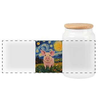 Schwein Ferkel Van Gogh Style Starry Night - Panorama Keksdose mit Holzdeckel - Weiß - Vorne