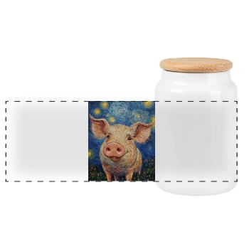 Schwein Ferkel Van Gogh Style Starry Night - Panorama Keksdose mit Holzdeckel - Weiß - Vorne