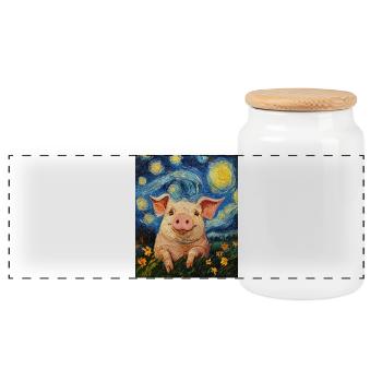 Schwein Ferkel Van Gogh Style Starry Night - Panorama Keksdose mit Holzdeckel - Weiß - Vorne
