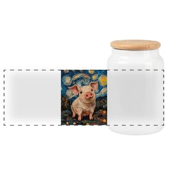 Schwein Ferkel Van Gogh Style Starry Night - Panorama Keksdose mit Holzdeckel - Weiß - Vorne