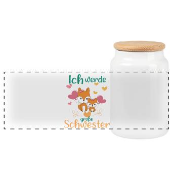 Bald Wieder Große Schwester 2026 Verkünden Füchse - Panorama Keksdose mit Holzdeckel - Weiß - Vorne