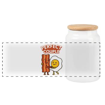 Perfect Couple: Bacon and Egg Hug Delight - Panoramic Cookie Jar with Wooden Lid - white - Front