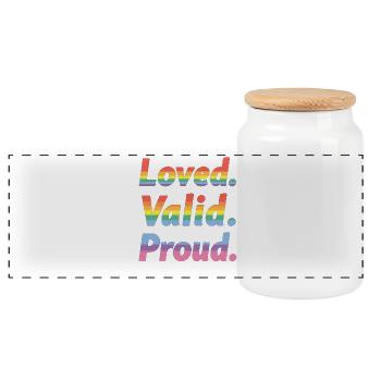 Loved Valid Proud – Pride Statement - Panoramic Cookie Jar with Wooden Lid - white - Front