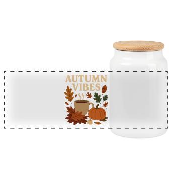 Herbst Vibes: Kaffee, Kürbis & Blätter - Panorama Keksdose mit Holzdeckel - Weiß - Vorne