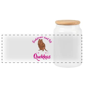 Quokka is a real short-tailed kangaroo - Panoramic Cookie Jar with Wooden Lid - white - Front