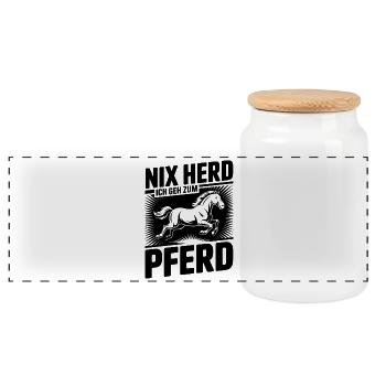  Nix Herd Ich Geh Zum Pferd Spruch Für Reiter - Panorama Keksdose mit Holzdeckel - Weiß - Vorne