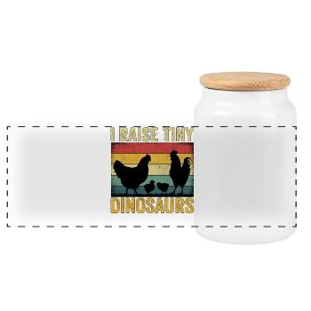 I Raise Tiny Dinosaurs - Panoramic Cookie Jar with Wooden Lid - white - Front