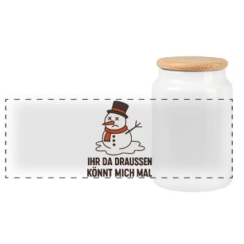 Kummer Schneemann Spruchdesign Weihnachten Santa - Panorama Keksdose mit Holzdeckel - Weiß - Vorne