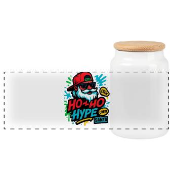 Santa Ho Ho Neon Weihnachten Winter Party - Panorama Keksdose mit Holzdeckel - Weiß - Vorne